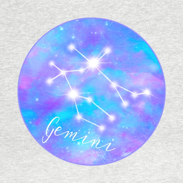 Gemini Zodiac sign constellation on galaxy background by Orangerinka